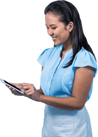 Smiling Asian Businesswoman Engaging with Smartphone in Transparent Background - Download Free Stock Videos Pikwizard.com