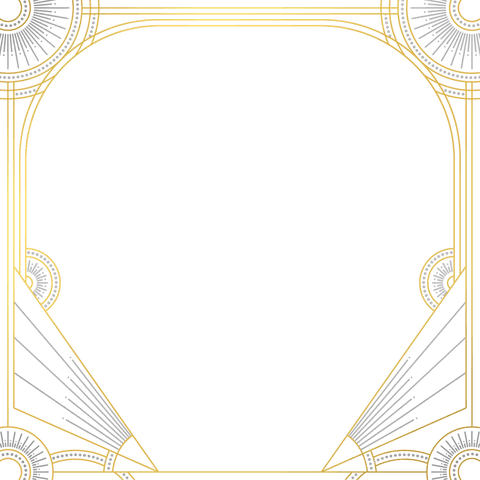 Art Deco Ornamental Frame with Golden Border on Transparent Background
