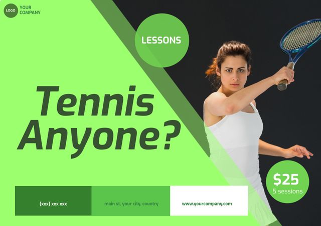 Energetic Tennis Lessons Promotion with Focused Athlete - Download Free Stock Templates Pikwizard.com