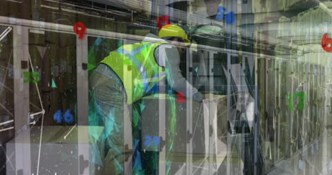 Business Technology Animation with Warehouse Worker and Servers