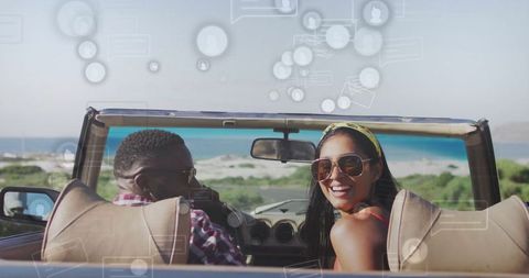 Fun Road Trip With Friends in Convertible Along Coastal Route