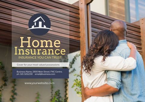 Couple embracing outside home promoting home insurance