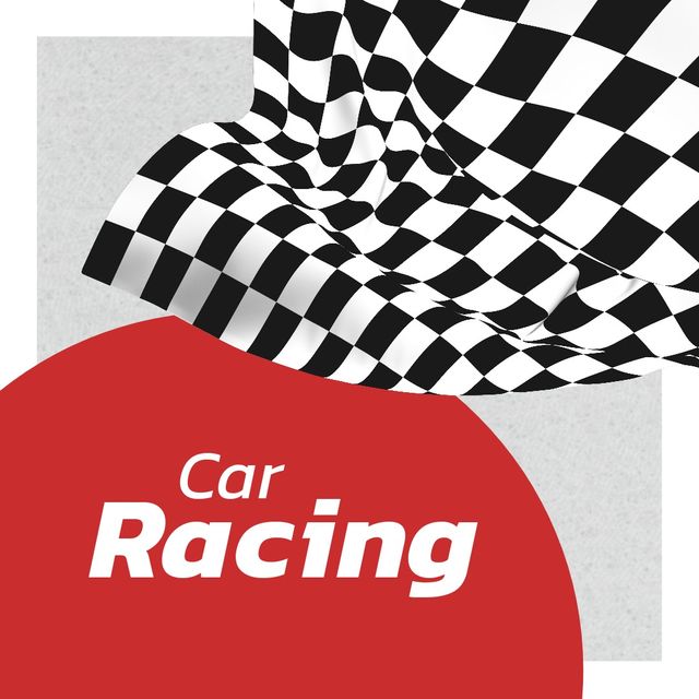 Illustration features car racing text with checkered flag, offering a bold visual representation of motorsport. The graphic design is ideal for use in promotional materials, advertisements, event banners, and digital content related to car races or automotive competitions. The space for copy adds versatility, allowing customization for various uses.