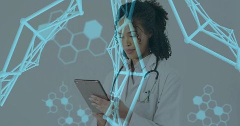 Doctor Analyzing Digital DNA Data with Futuristic Technology