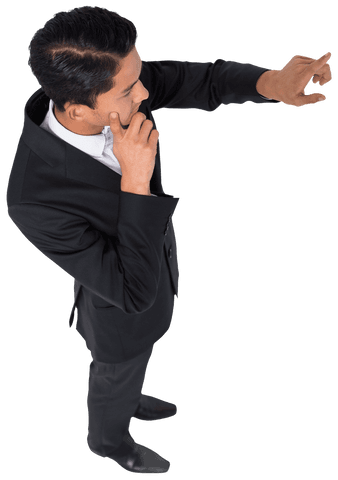 Transparent businessman in suit pointing upright or forward in growth vision pose
