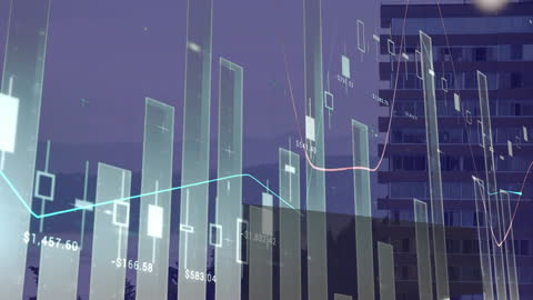 Animating Financial Data Over Urban Cityscape Background
