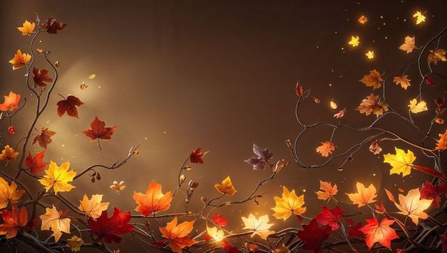 Enchanting Fall Vibes with Glowing Maple Leaves Abstract Art