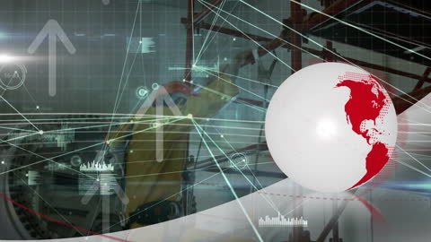 Global Network Animation with Digital Analysis Over Warehouse Scene