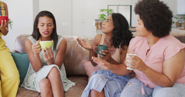 Diverse women having deep conversation over coffee on living room couch - Download Free Stock Images Pikwizard.com