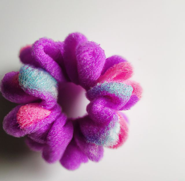 Image of close up of pink to purple coloured scrunchie on white background - Download Free Stock Photos Pikwizard.com