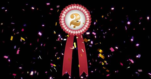 Second place rosette and falling confetti celebration