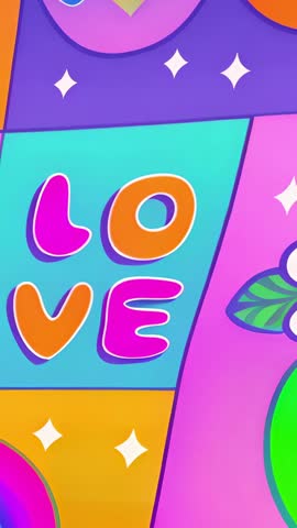 Looping Vertical Mosaic Love Panel Animation with Vibrant Fruit, Sparkles and Geometric Vibes