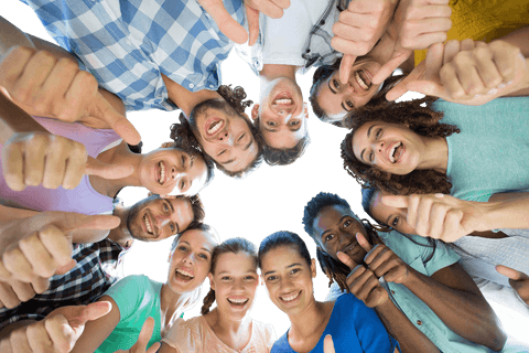 Transparent circle of friends giving thumbs up
