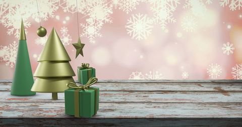 Festive Christmas Ornaments on Rustic Wooden Surface