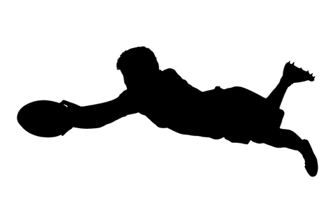 Transparent Silhouette of Male Rugby Player Jumping with Ball