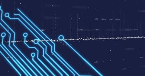 Futuristic Circuit Board Over Digital Data Streams