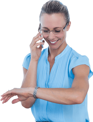 transparent businesswoman checking watch during phone call - Download Free Stock Videos Pikwizard.com