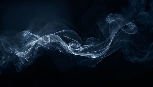Luminous Blue Smoke Ribbon Flowing Across Dark Background Ethereal Vapor Swirling Filaments