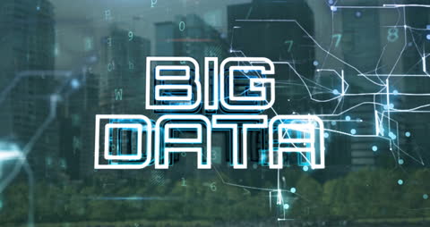 Big Data Text Over Modern Digital Cityscape with Network Graphics