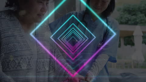 Futuristic Neon Tunnel Overlay on Healthcare Exercise Scene