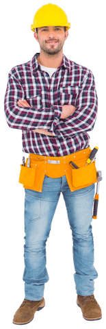 Smiling Male Builder With Tools in Transparent Background