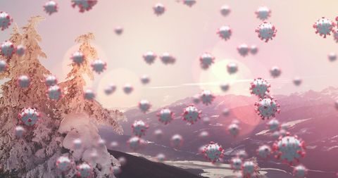 COVID-19 Cells Blending into Tranquil Winter Landscape