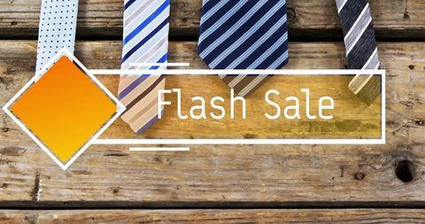 Flash sale text with ties on wooden table background