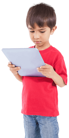 young boy engaged with tablet on transparent background - Download Free Stock Videos Pikwizard.com