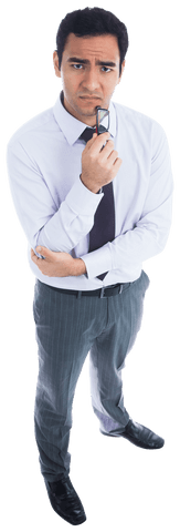 Worried Asian Businessman Holding Glasses on Transparent Background - Download Free Stock Videos Pikwizard.com