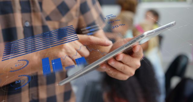 Person Analyzing Data on Tablet with Virtual Charts and Graphs - Download Free Stock Images Pikwizard.com