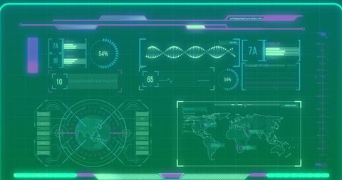Futuristic Green Digital Interface Displaying Data and World Map - Download Free Stock Images Pikwizard.com