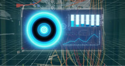 Futuristic Digital Interface with Neon Blue Elements