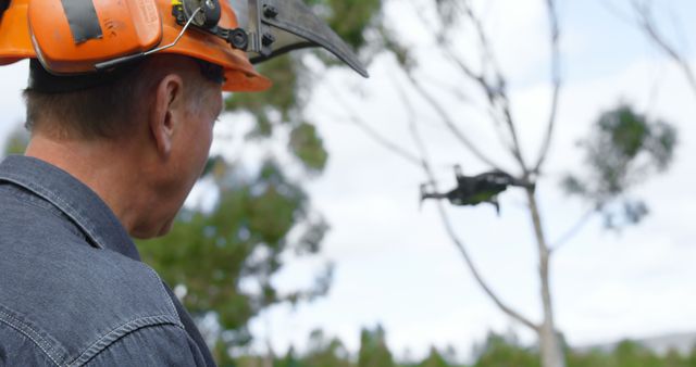 Rear view of lumberjack operating drone in forest 4k - Download Free Stock Photos Pikwizard.com