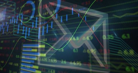 Digital finance analytics with envelope icon