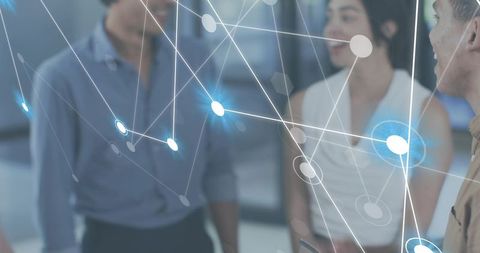 Collaborating Team Using Augmented Reality Network Hologram on Tablet in Modern Office