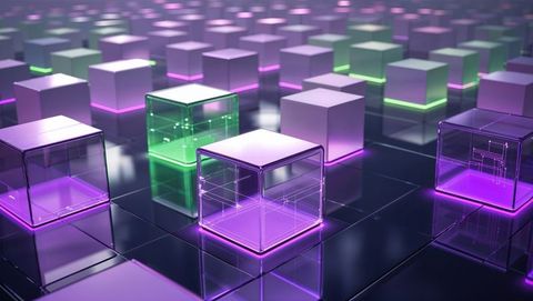 Futuristic glass cubes with neon glow in virtual space