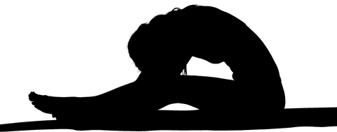 Transparent silhouette woman exercising on mat black background