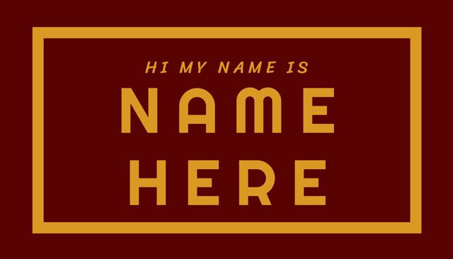 This elegant and bold name tag introduction template is perfect for networking events, conferences, and social gatherings. The design features a classic frame with golden text on a maroon background, providing a sophisticated touch. Easily customizable for personalized name tags, this template can be used to create a welcoming and professional atmosphere.