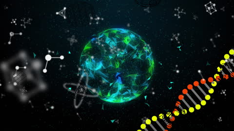 Global Connections Animation with Geometric Patterns and DNA