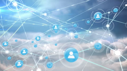 Digital Networking Icons against Sky and Clouds Background