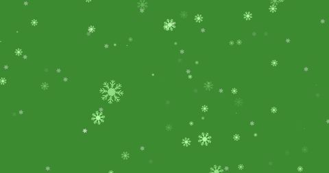 Snowflakes Floating Over Green Festive Background