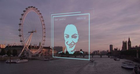 Biometric Data Overlay on London Cityscape