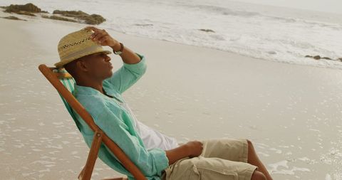 African American Man Relaxing on Beach