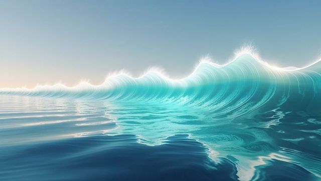 Majestic Turquoise Wave Reflecting on Calm Sea Under Clear Sky
