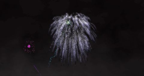Bursting fireworks illuminating night sky celebration