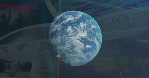 Rotating Globe with Digital Data Overlay in Tech Concept