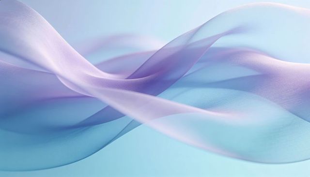 Ethereal flowing translucent ribbons over pastel blue lavender gradient abstract