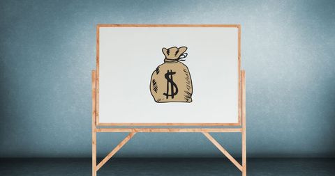Dollar sign bag illustration on whiteboard