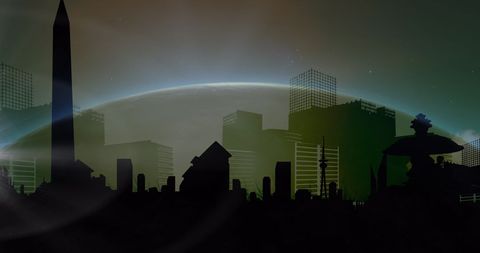 Futuristic Urban Skyline at Dawn with Silhouettes - Download Free Stock Images Pikwizard.com