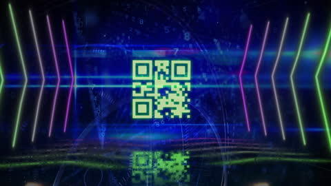 Abstract Digital QR Code with Neon Light Patterns